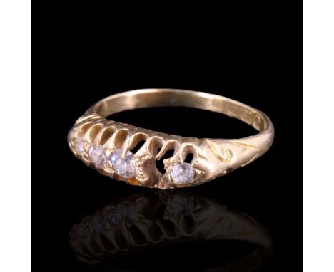 An early 20th Century five-stone diamond ring, the graded round-cut stones gallery-set on a tapering 18 ct gold shank, L/M, 2