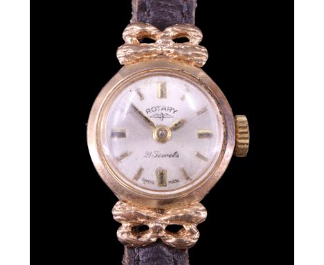 A lady's 1966 Rotary 9 ct gold wristlet watch, having a circular face with ribbon-bow lugs, 15 mm, (running when catalogued)