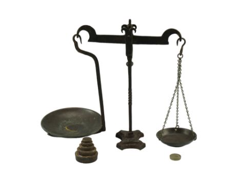 A Victorian iron beam scales and weights, 40 cm high