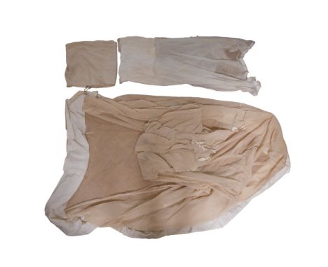 Two inter-War / Second World War British army officer's mosquito nets, in a cotton bag bearing the label of D S F Hurt, Royal