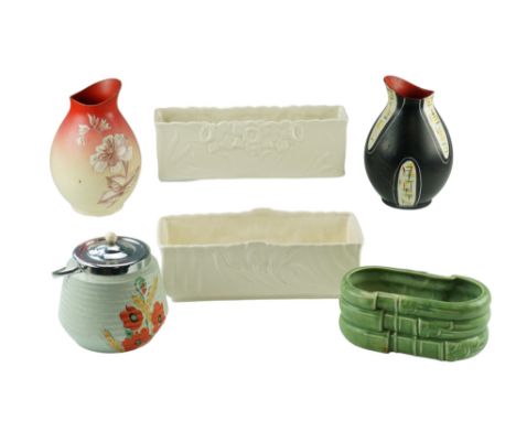 A quantity of 1930s / 1950s ceramics including a pair of Spode Velamor planters together with two Brentleigh Ware vases, a bi