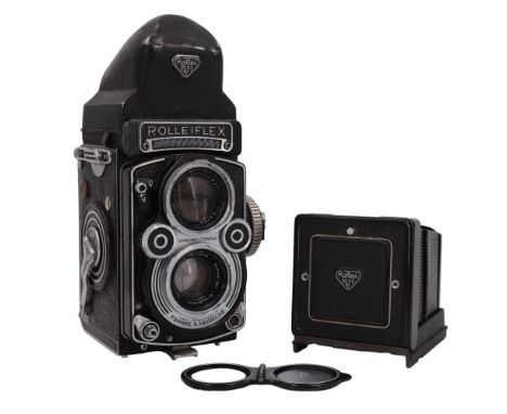 A Franke &amp; Heidecke Rolleiflex 3.5F Model 3 twin lens reflex camera, having a Schneider Kreuznach Xenotar 1:3,5/75 lens, 