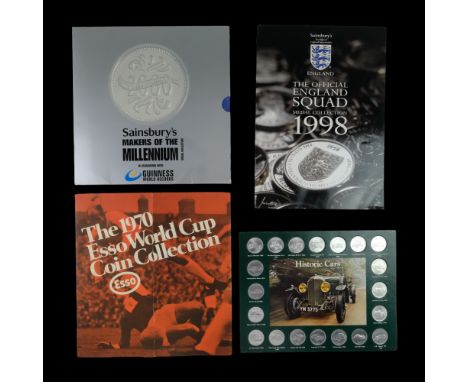 The official England squad  medal collection 1998 together with Makers of the Millenium medal collection, Historic cars and t