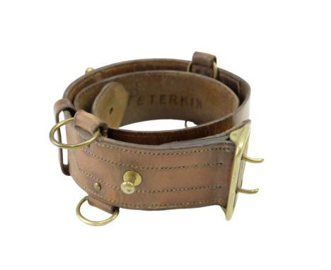 A British Army officer's Sam Browne belt inscribed 2nd Lt B Peterkin