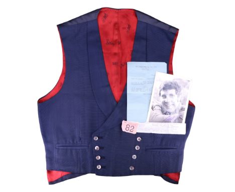 Tom Jones, (Welsh singer, born 1940)A 1960s stage-worn waistcoat of Tom Jones, double breasted in navy satin with mother-of-p