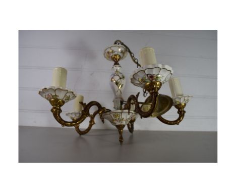 FIVE BRANCH CEILING LIGHT FITTING WITH CERAMIC MOUNTS