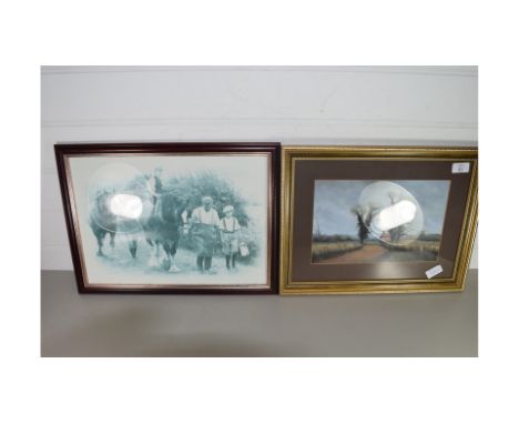 GEOFFREY V FLATT STUDY OF A LANE NEAR KIRBY CANE, TOGETHER WITH A BLACK AND WHITE PHOTOGRAPHIC PRINT OF FIGURES WITH SHIRE HO
