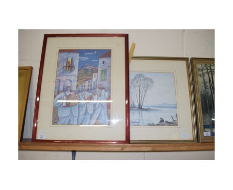 J MITCHELL, FISHING SCENE, LIMITED EDITION PRINT, TOGETHER WITH BAIRD, STUDY OF A SPANISH BAND, LIMITED EDITION PRINT, BOTH F