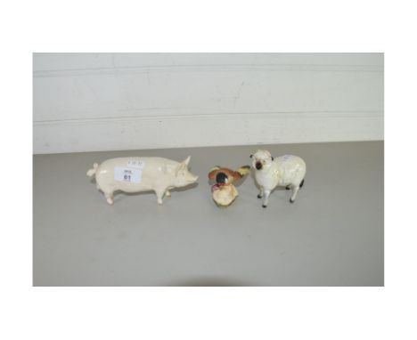 BESWICK MODEL PIG, SHEEP AND A ROYAL WORCESTER GOLDFINCH (3)