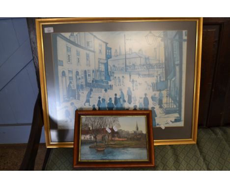 MONOCHROME AFTER L S LOWRY, TOGETHER WITH A FURTHER PRINT AFTER KEVIN PLATT, BOTH FRAMED AND GLAZED (2)