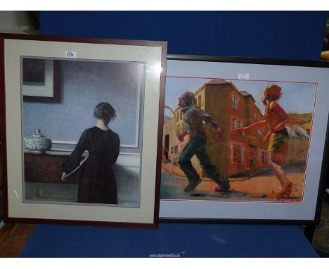 A large framed and mounted Print by Kevin Sinnott titled "Running away with the Hairdresser" 1995, along with a Vilhelm Hamme