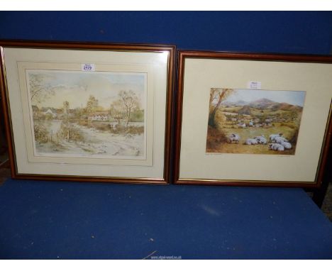 A framed and mounted print 'Below The Malvern Hills' by Christopher Hughes and a Limited Edition print 'Severn Stoke' by K.W 