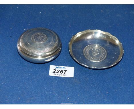 Two items of silver including a stamped '800' trinket pot and a 'sterling silver Waikee' dish, made in Hong Kong, total 96g.