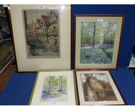 A Print "The Weavers House, Canterbury" with embossed mark, Artists proof by Sherrie Stant, plus three miscellaneous prints.