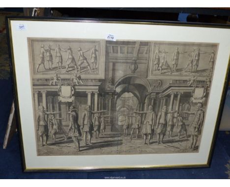 A Willem Jacobsz. Delff early Print of "The Academy of Fencing", 33" x 25".
