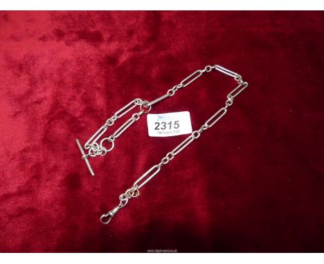 A silver fob chain, hallmarks rubbed but on each link, 33 gms.