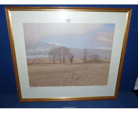 A Limited Edition print no. 61/500 of Partridges and a Rabbit in a ploughed field, signed John Reaney, 25 1/2'' x 22 1/4''.