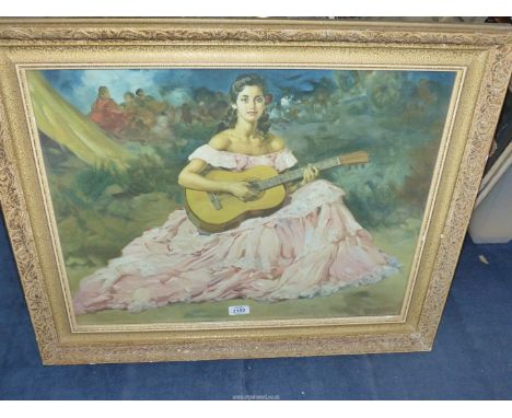 A 1960's Clement La Guitarrista print in original frame.