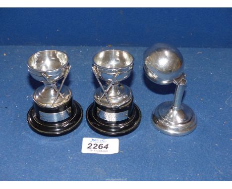 A pair of small Dunlop Golf Birmingham silver trophies, date 1932 and 1934, awarded 1933 and 1937, 3" tall including stand an