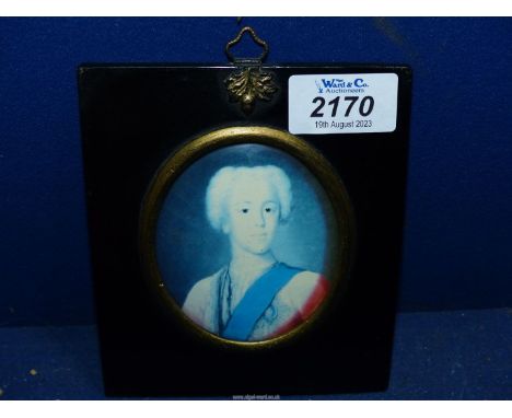 A small framed miniature Print of Prince Charles Stewart, 4 1/2" x 5 1/2".