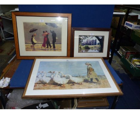 Three prints including 'To Pastures New' by Sir James Guthrie, Jack Vettriano print 'The Singing Butcher' and Court House, 20