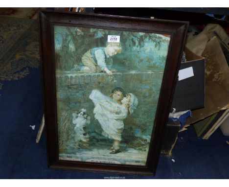 A framed Fred Morgan Print advertisement for W.O. Roberts titled "Sharing Out" 1910, 18" x 25 1/2".
