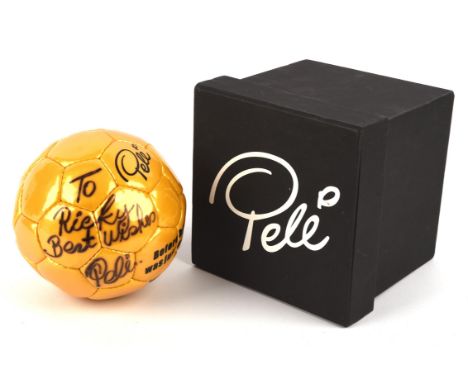 Pele Signed Mini football - 'Before him, 10 was just a number' Prime Licensing Gold Football, Signed and dedicated ' To Ricky