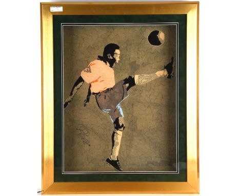 Pele - Signed light up paper picture collage of Pele, Signed lower left in black pen, With COA, framed and glazed, displayed 