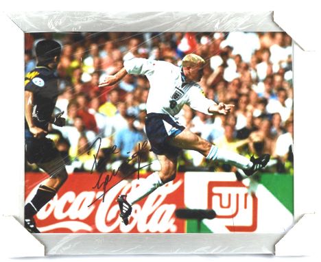 Paul Gascoigne Signed England Photo Print, framed 36x46cm, with certificate of authenticity. Sold on behalf of The Meath Epil