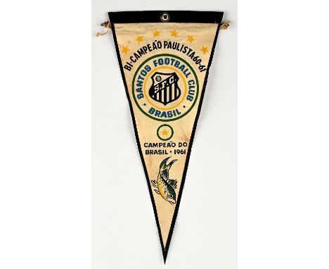 Vintage Pele Signed Santos Pennant - Original Pennant for the Santos Football Club Brazil with signatures on the back from Pe