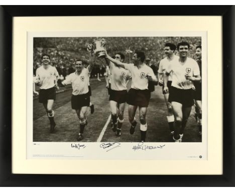 Two Multi Signed Tottenham Hotspurs Photographs - Spurs manager Bill Nicholson, flanked by double goal scorer Martin Chives a