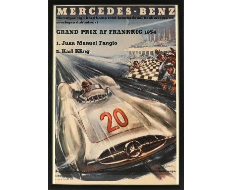 Mercedes Benz Grand Prix Racing poster print - Frankrig 1954  1954 French Grand Prix poster by Hans Liska, Printed in Germany