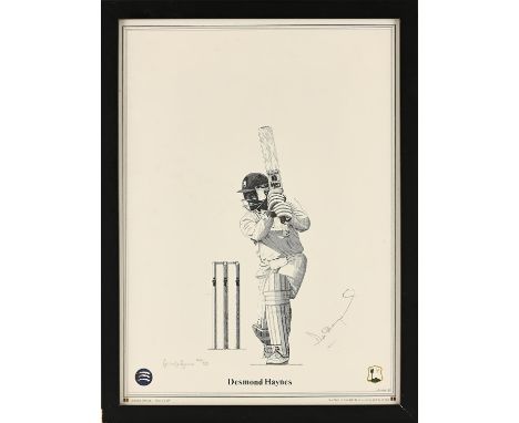 Desmond Haynes Signed Cricket Print called 'Opening up', Singed in Pencil by Desmond Haynes and by the artist D.J.Byrne, numb