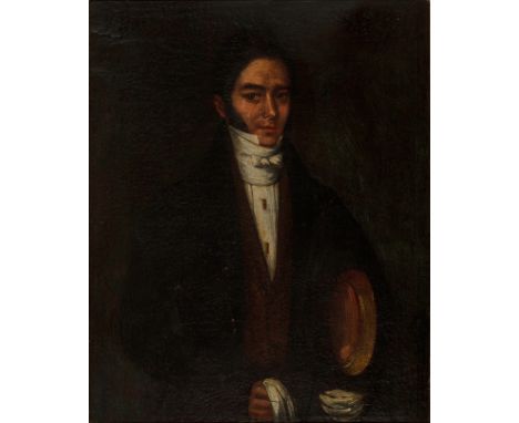 Spanish school, early 19th century."Portrait of a gentleman.Oil on canvas.Relined.Golden frame with faults in the wood and po