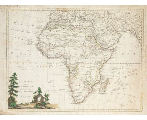 Map of Africa. France, 1802.Colour engraving.Frame with xylophages.Moisture stains and soiling. Faults.Measurements: 52 x 70 