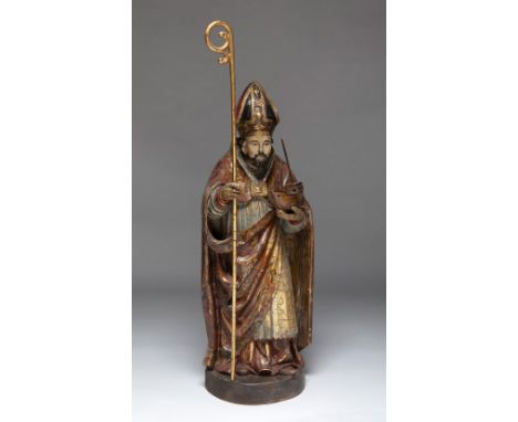 Spanish school, 17th century and later."San Telmo".Carved, gilded and polychromed wood.Slight lack of polychromy. One finger 