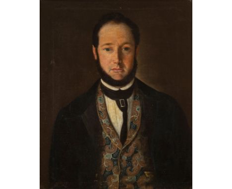 Spanish school, ca.1830."Portrait of a gentleman.Oil on canvas.Original canvas, with repainting.Period frame.Measurements: 45