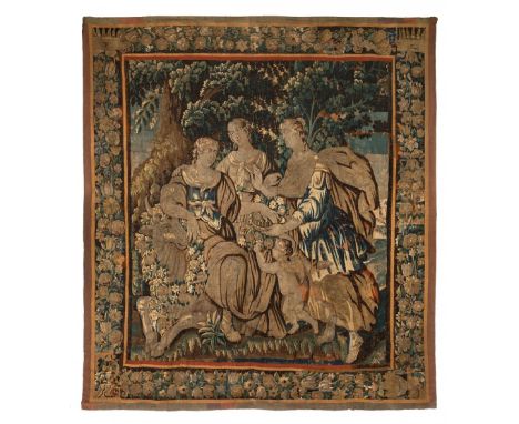 Aubusson tapestry. France, 17th century.Knotted wool.Good state of preservation.Measurements: 280 x 242 cm.The refinement of 