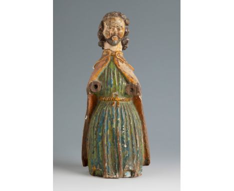 17th century popular Galician school."Saint Joseph".In carved and polychrome wood.The hands are missing. Wear and tear in the