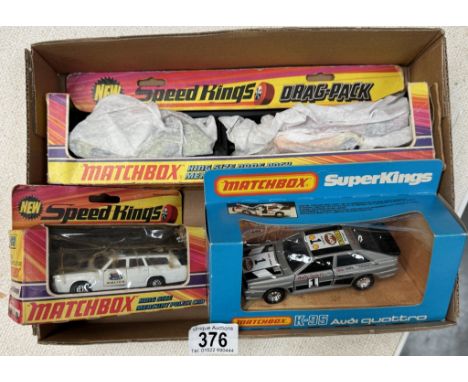 A boxed Matchbox Speedkings K.28 drag pack, Superkings K-23 Mercury police car &amp; K-95 Audi Quattro