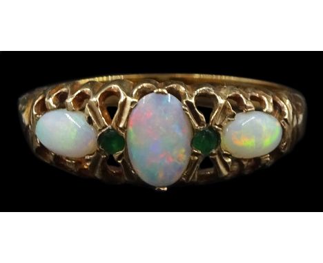 9ct gold opal and emerald ring, hallmarkedCondition Report:Approx 1.7gm, size Q