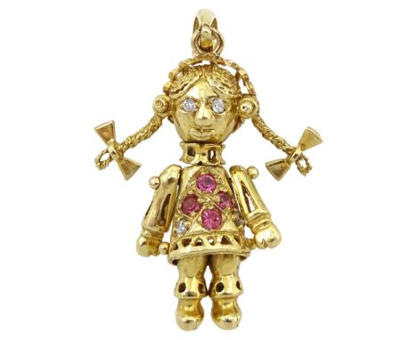 9ct gold stone set articulated ragdoll pendant, stamped 375Condition Report:Approx 3gm