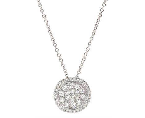 18ct white gold pave set round brilliant cut diamond circular pendant necklace, stampedCondition Report:Approx  3.9gm, very g