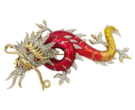 Butler &amp; Wilson crystal and enamel Chinese dragon broochCondition Report:Length = 10.5cm