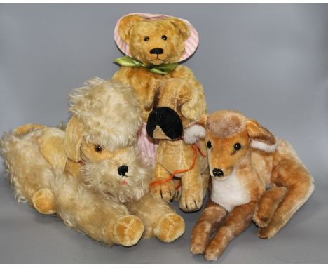 A group of assorted soft toys including teddy bears and soft toy pigs including Steiff Condition:- a set of four gold plush b