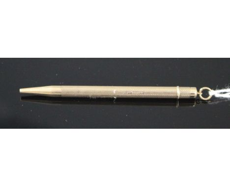 A modern engine turned 9ct gold propelling pencil, S.J.Rose &amp; Son, Birmingham, 1960, 87mm, gross weight 10.4 grams. Condi