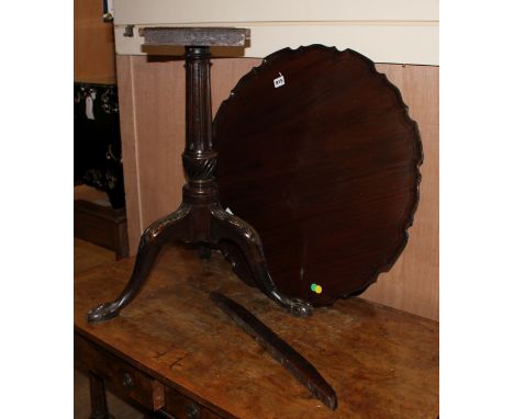 A George III mahogany piecrust tilt top tea table, Diameter 66cm Condition: Mid reddish brown mahogany tone to a much dark ne