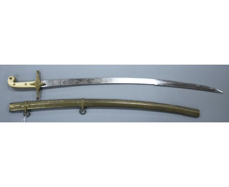 A Victorian general officer's mameluke sword, gilt hilt, ivory grips, the etched blade by Ranken &amp; Co. Calcutta, brass sc