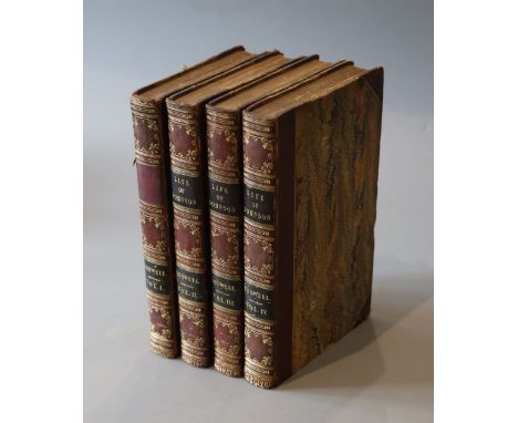 Boswell, James - The Life of Samuel Johnson, 4 vols, 8vo, half calf, portrait frontis and folding plates, William Pickering, 