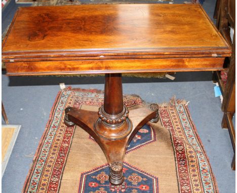 Thomas and George Seddon. An early Victorian rosewood card table, with folding rectangular top, beaded turned stem, triangula